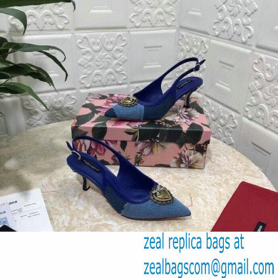 Dolce  &  Gabbana Heel 6.5cm Devotion Slingbacks in Patchwork Denim 2021